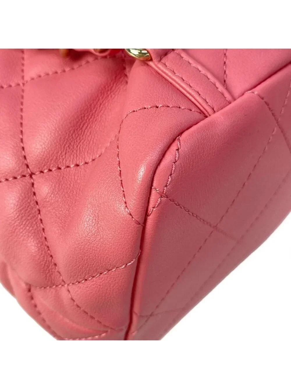 Chanel Backpack Quilted Pink Drawstring Chain Shoulder Gold
